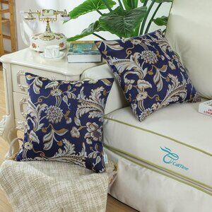 Blue and Gold Floral Accent Pillow
